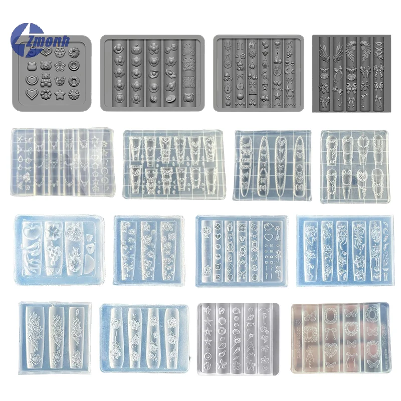 New！3D Silicone Mold For Nail Art Design Relief Bow Strawberry Baroque Pattern Manicure Templates Plates Tools Accessories