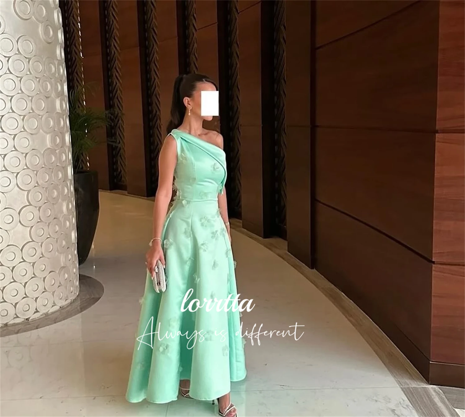 Lorrtta Flower Decoration Evening Dress Party One Shoulder Sleeve Green Formal Dresses Woman Robes De Cocktail Gala Customized