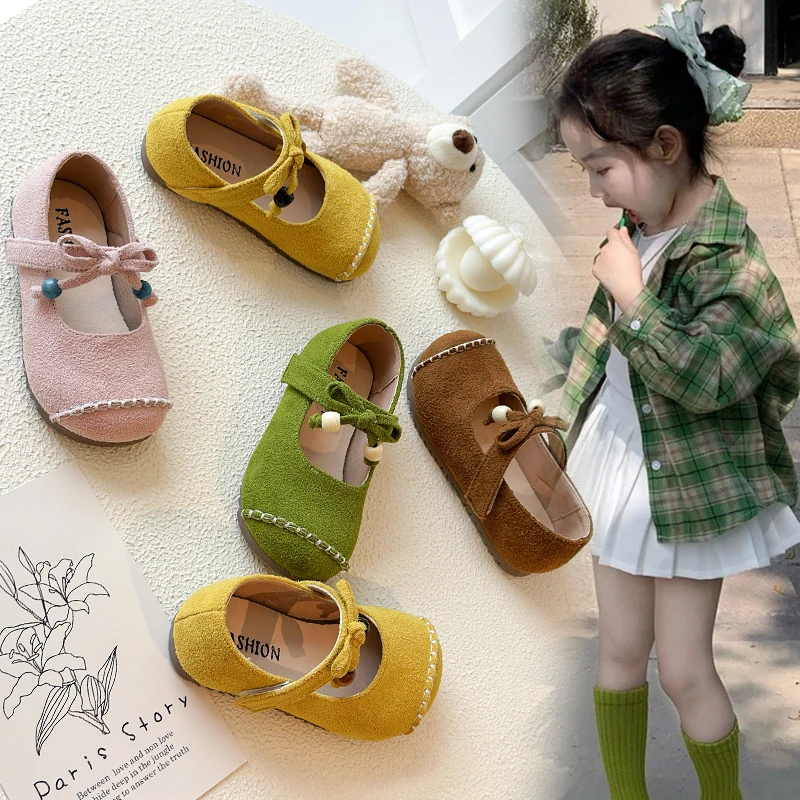 

Birkies для девочек, весна-осень 2023, новая модель, простая и универсальная маленькая кожаная обувь с галстуком-бабочкой, детская обувь