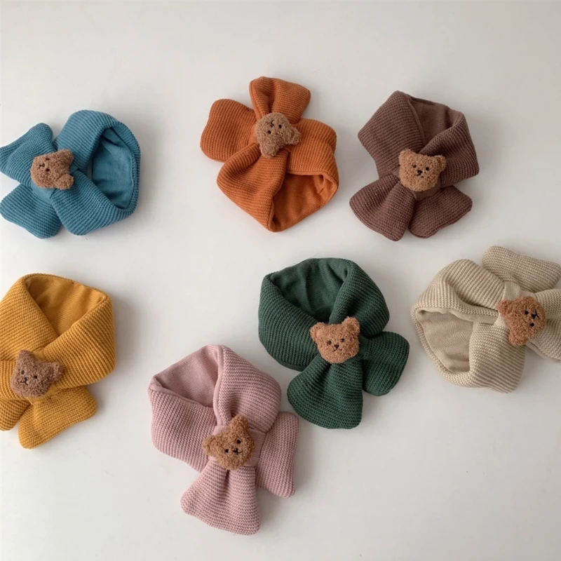 Pañuelo de oso lindo, bufandas de invierno para niños, niñas, bufanda de lana suave para bebés