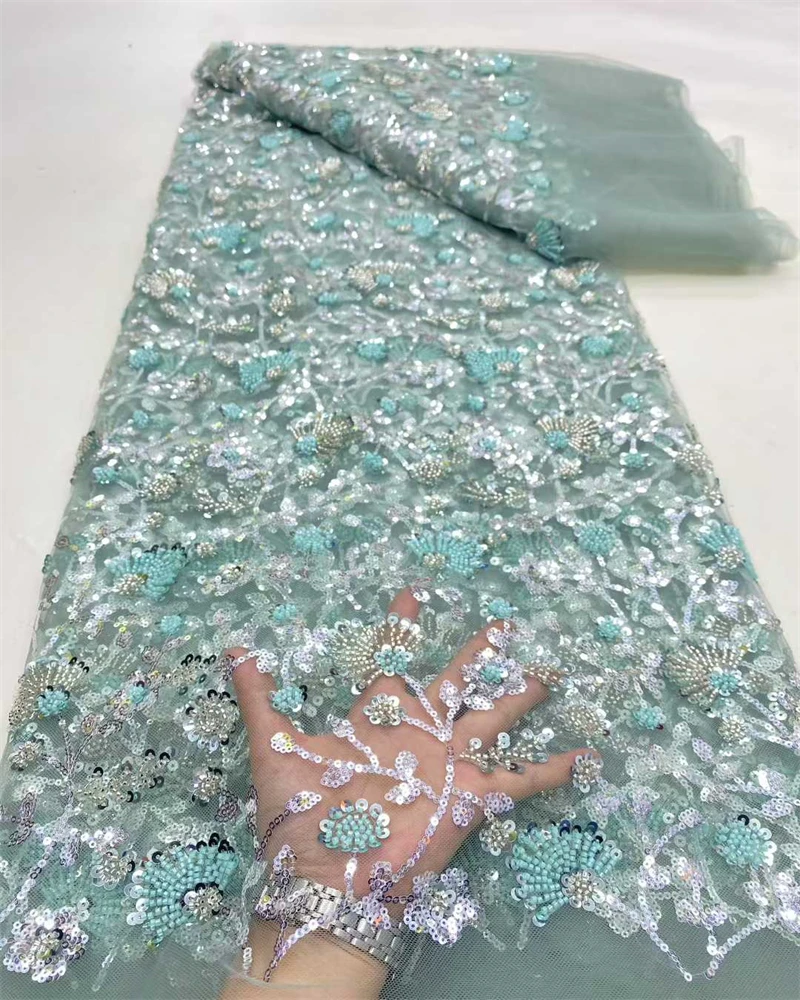 Luxe Afrikaanse kralenkantstof met hoogwaardige pailletten voor Nigeriaanse feestjurk naaimateriaal