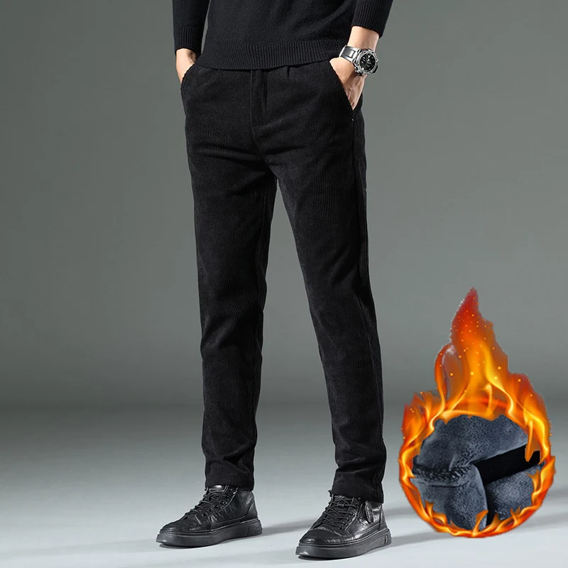 

2025 Men Winter Thermal Corduroy Pants Male Casual Loose Solid Color Trousers Fashion Plush Thermal Winter Hot Sale Pants
