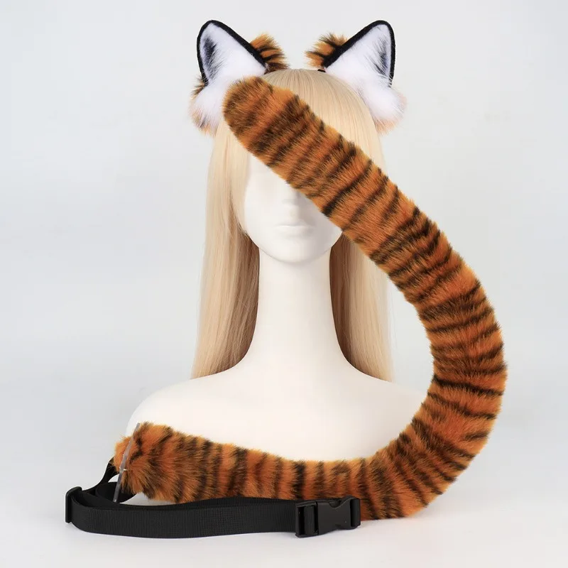 

Simulation Beast Ears Tail Set Headdress Plush Cosplay Tiger Headband Comic Show Props