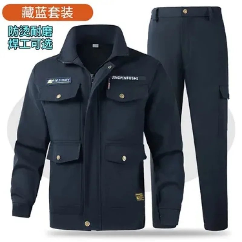 Men Spring Autumn Pure Cotton Work Pants Thick Heat Resistant Wear Resistant Cargo Trousers for Welding Construction Repair Work