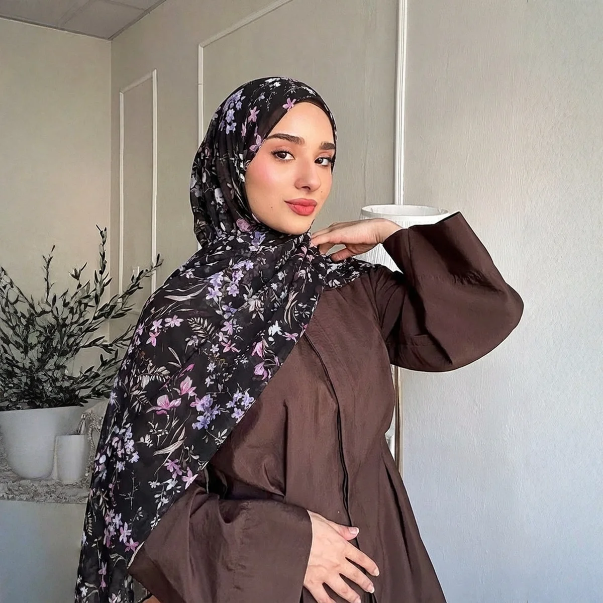 

Модные шифоновые шали с цветочным принтом, головные платки для мусульманок, хиджабы, элегантные длинные мягкие шарфы, накидки на Рамадан, 180*70 см