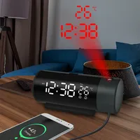 Digital Alarm Clock LED Electronic Table Projector Watch Time Projection Bedroom Bedside Automatic Backlight 180° Rotation