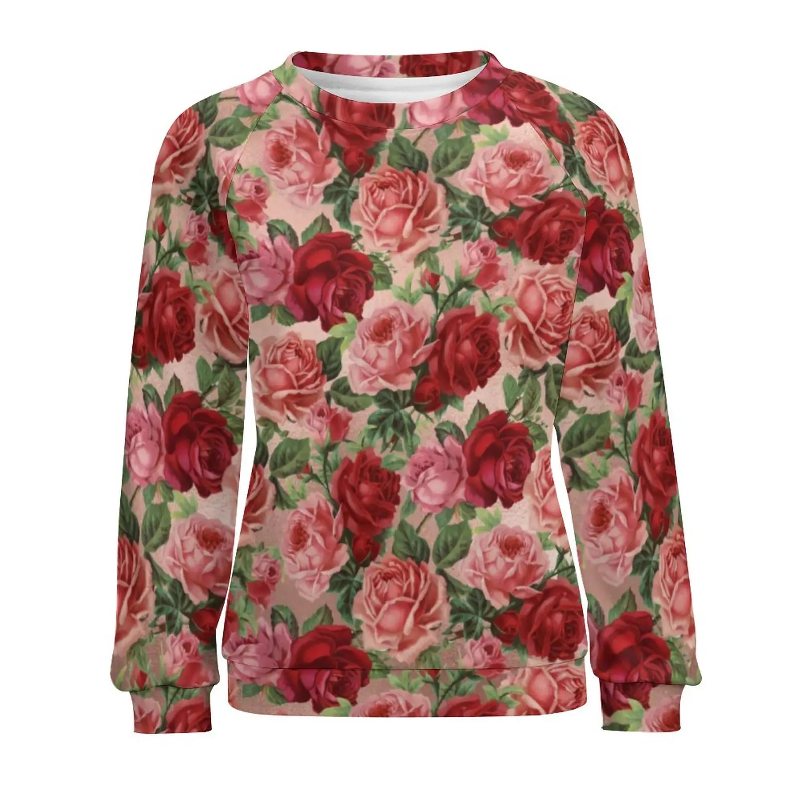 Felpe con stampa floreale Vintage donna manica lunga elegante rose rosse elegante felpa con cappuccio Casual Street Style felpe personalizzate Oversize