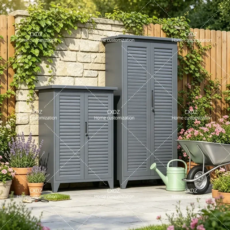 Outdoor Garden Tool Storage Cabinet Waterproof Fishing Rod Locker Housekeeping Organizer for Garage Parking Space