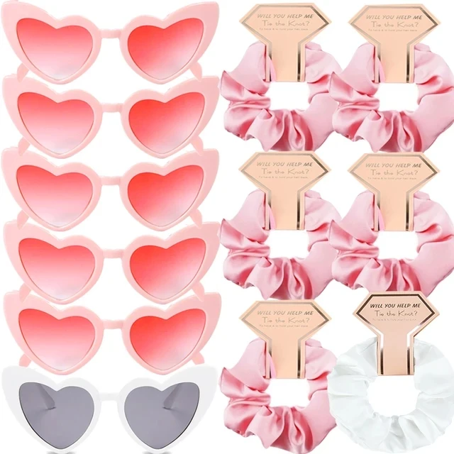 12/6Pcs Bridesmaids Gifts Bachelorette Hen Party Satin Hair Ties Heart Sunglasses Wedding Team Bride To Be Party Decor Souvenir