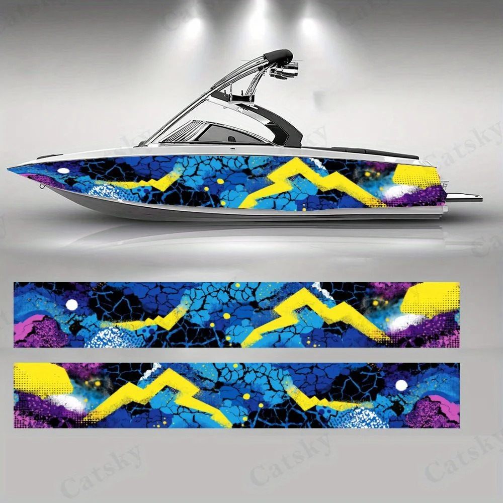 

Blue Crack Yellow Lightning Grotesque Shapes Boat Sticker Vinyl Ship Pontoon Deck Boat Fishing Decorative Pontoon Boats Decal