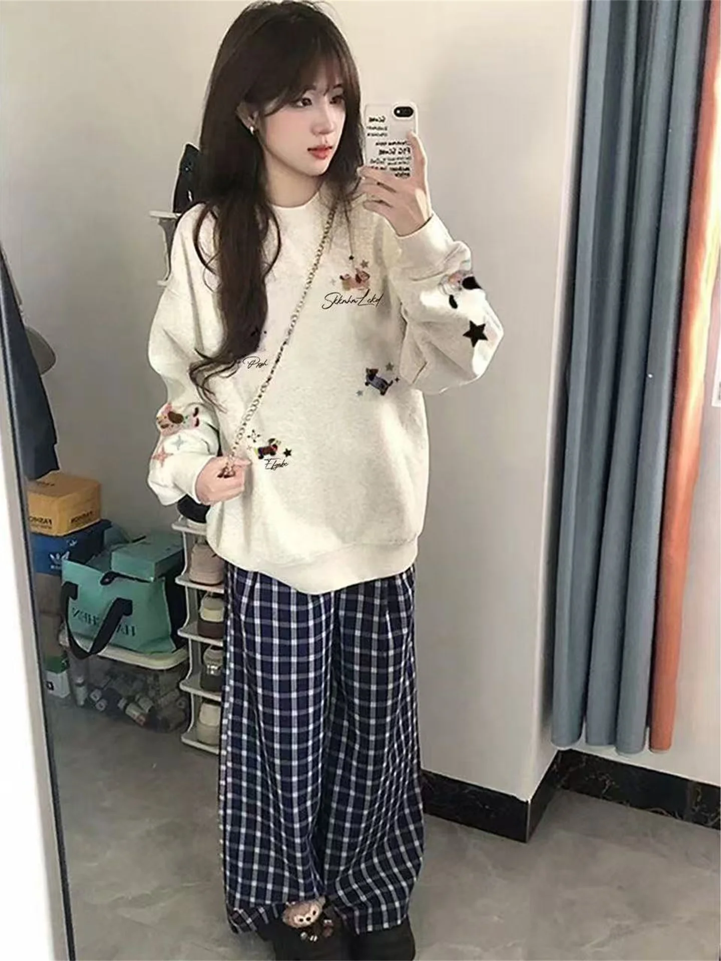 

Оверсайз, круглая толстовка на подкладке Ne, женская толстовка с принтом, удобная посадка, осень-зима, повседневная корейская мода