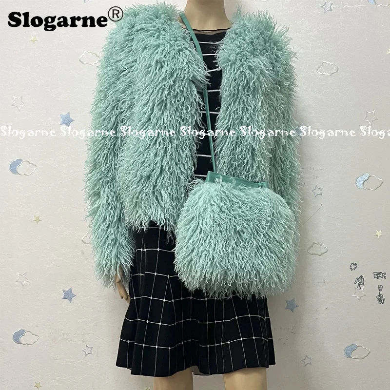 

Fashion Faux Mongolia Sheep Fur Bags Beach Wool Fur Shoulder Bag Women's 2024 Long Furs Handbag Luxury Grils' New Sheep Fur Bags