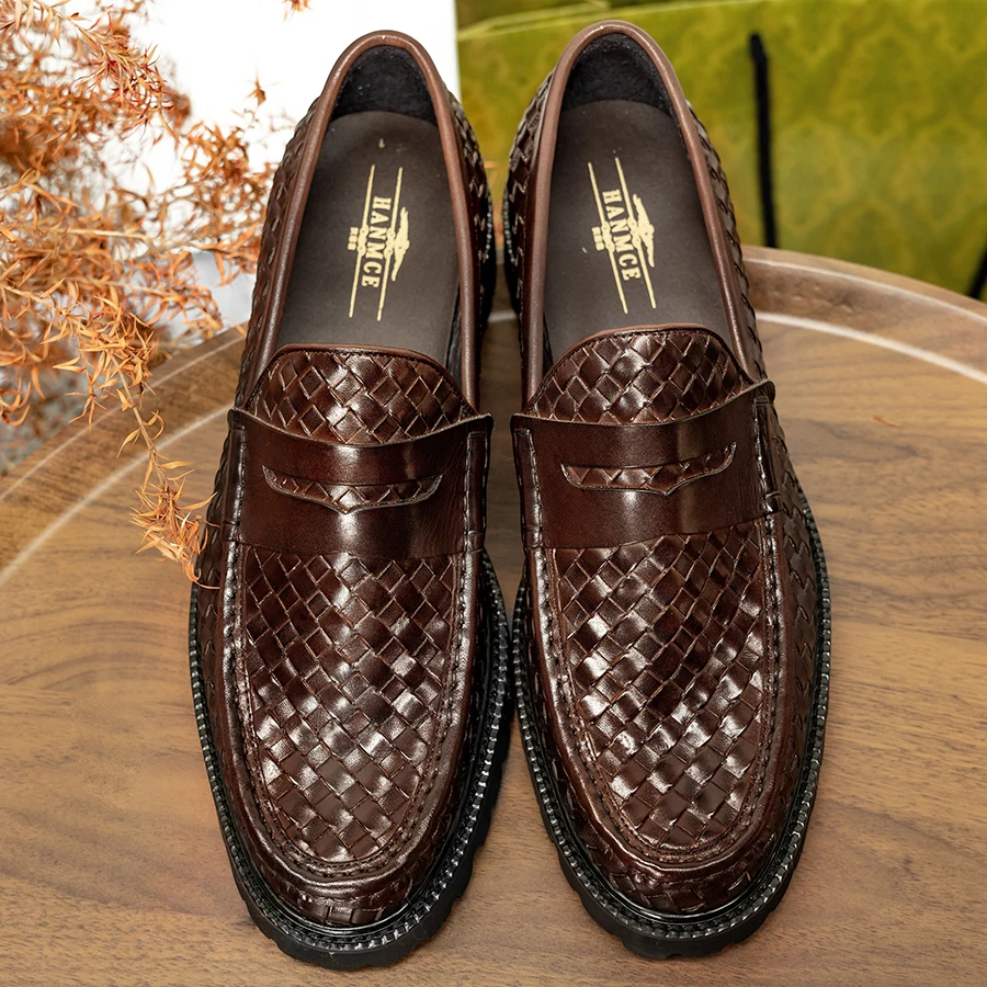 Hanmce Luxury Loafers Summer Men Genuine Leather Slip-On Shoes Men Dress Shoes