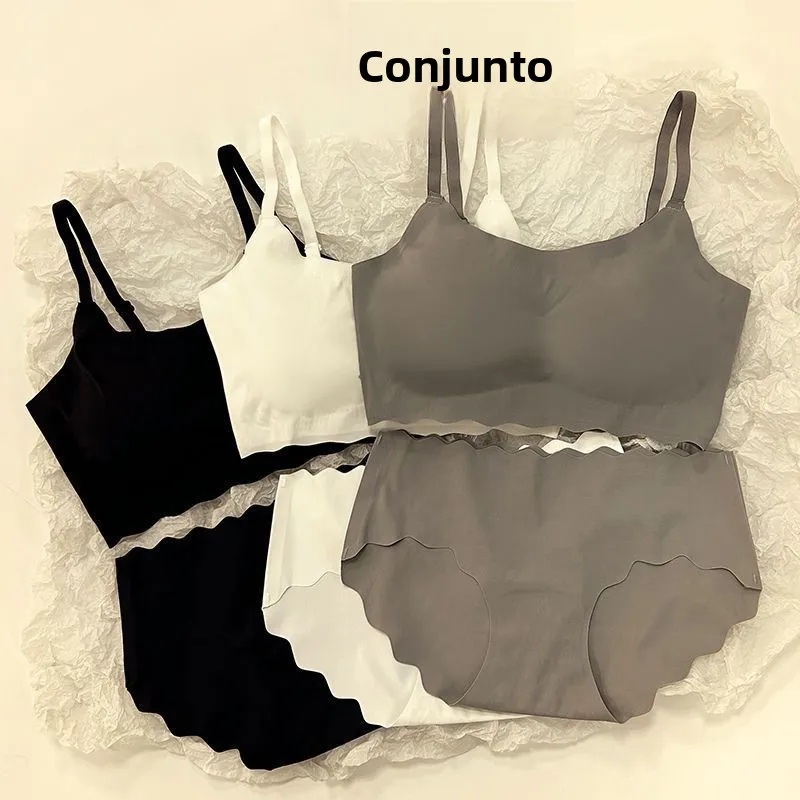 Conjunto de Lingerie Feminina Sexy Sem Costura em Seda Gelada, Novo Estilo 2026, Modelo Fino para Jovens e Estudantes, Respir...
