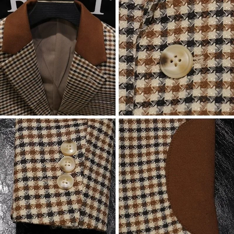 المتقدمة منقوشة البدلة سترة الرجال السترة ربيع الخريف جودة عالية سليم صالح الأعمال معطف غير رسمي فاخر المرقعة بدلة صغيرة #3