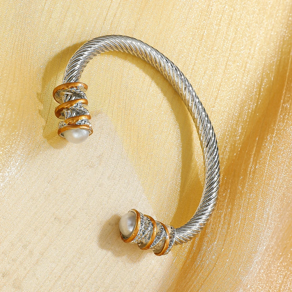 

Popular Pearl Opening Bracelet Fashion Simple Silvery Colour Bangle for Girl Birthday Party Elegant Accessories Toy Gifts