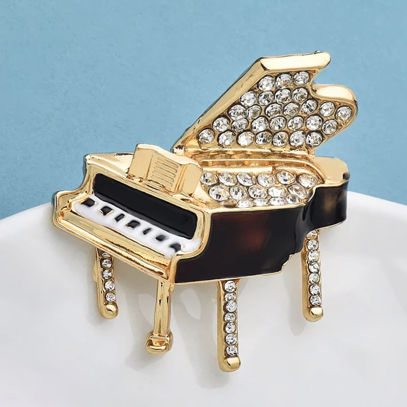 Wuli&baby Lovely Enamel Piano Brooches For Women Unisex Alloy Rhinestone Instrument Casual Party Clothes Brooch Pins Gifts - view 4
