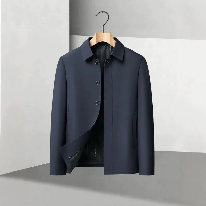 Men Lapel Collar Button Front Jacket Long Sleeve Business Casual Loose Lined Outerwear Coat