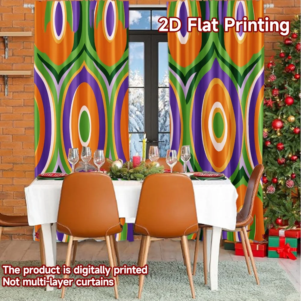 2 قطعة، ستائر طباعة مسطحة ثنائية الأبعاد (بدون قضيب) ستائر هندسية للعطلات والهالوين وعيد الميلاد مطبوعة بوليستر متعدد الاستخدامات