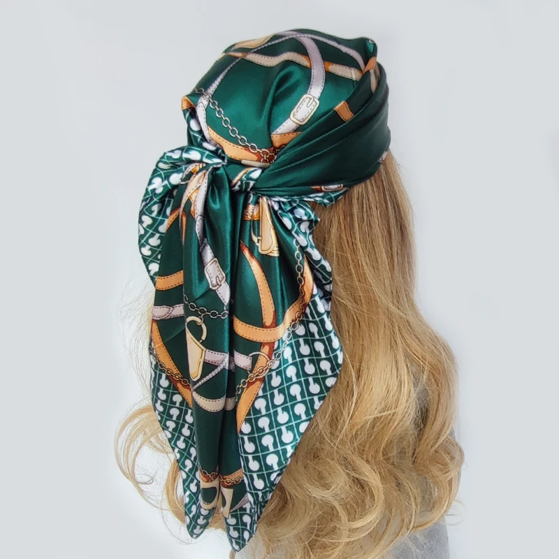 Silk Scarf Scarftop Headwraps For Women Vintage Four Seasons Hair Scarve 90*90cm Hijab Foulard  Bandana Femme Headscarf