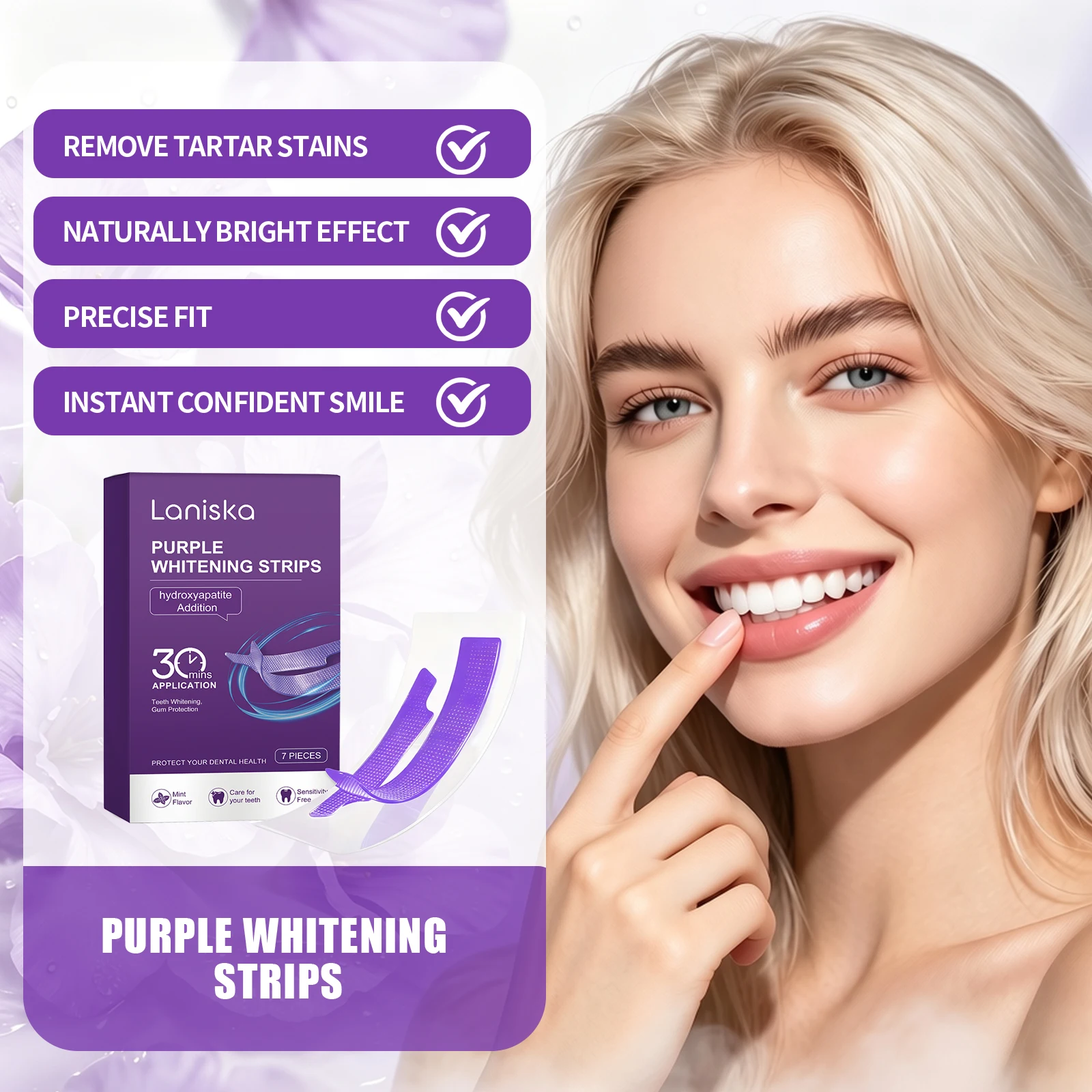Hydroxyapatite Teeth Whitening Strips Enamel Remineralizing  Gum Protection Sensitivity Free Purple Dental Brightening Patches