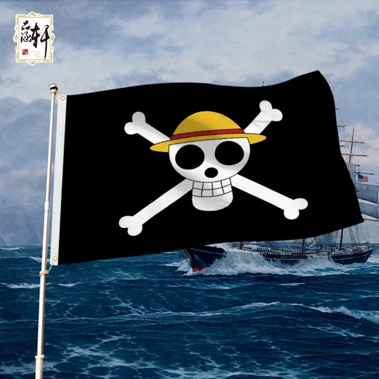 

Новый мультяшный флаг пиратов One Piece с черепами, декоративный баннер для комнаты/спальни, картина, флаг пиратского корабля Луффи с соломенной шляпой, игрушки, подарок