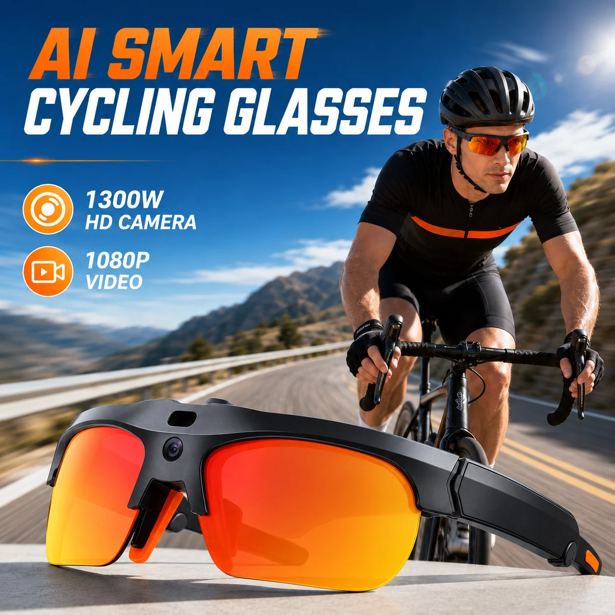 Cycling Smart Glasses AI Translation Calls 1300W HD Camera Anti-shake 1080P Video Recording Everything Recognition Smart Glasses