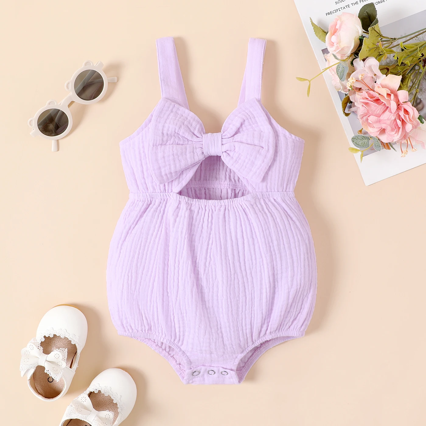 PatPat Baby Girl 100% Cotton Bow Front Slip Bodysuit