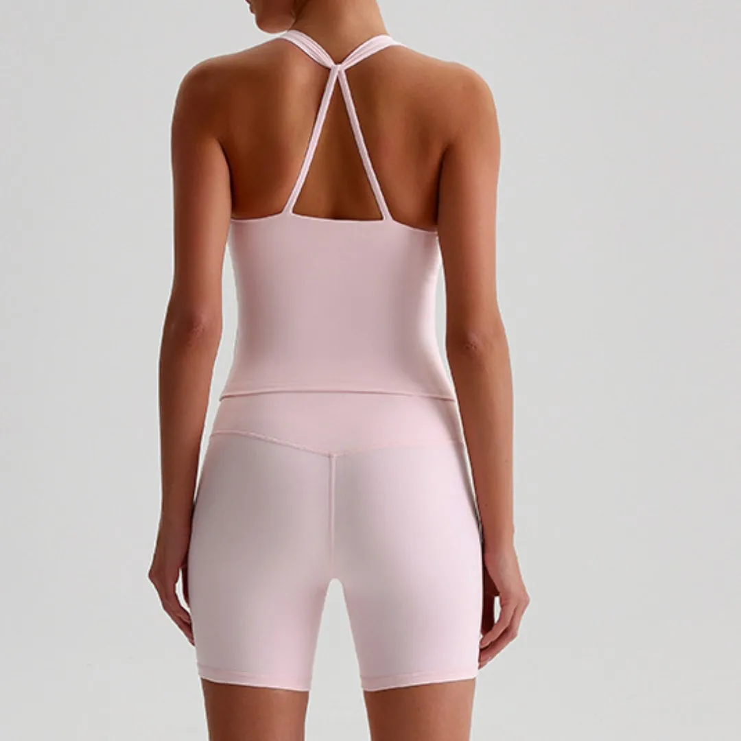Solid Color Cross Fitness Sports Bra Tank Top +Gym Yoga Short Legging Set 2pcs Soft Sport Suit Workout Training Women Sportwear