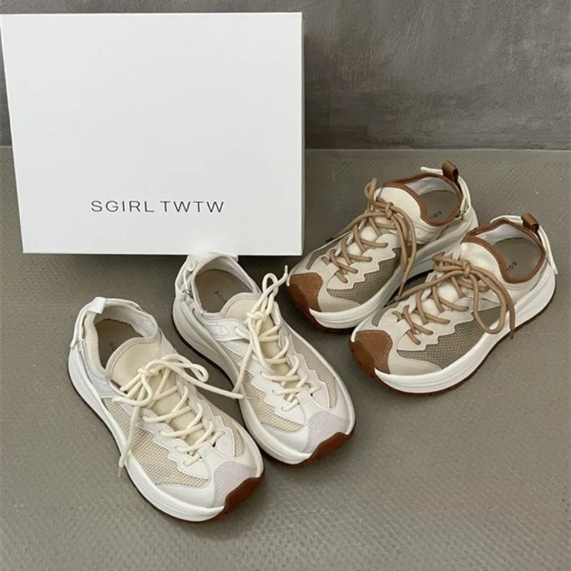 

Обувь для спорта и отдыха на платформе, новые летние женские дышащие универсальные кроссовки с сеткой для папы, модные