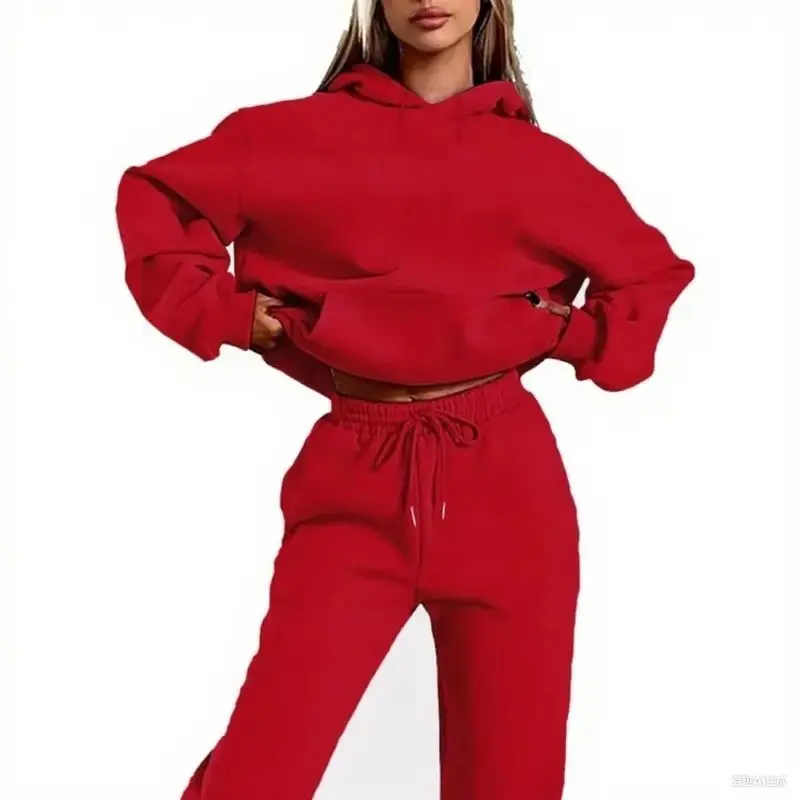 2024 Autumn/Winter New Velvet Warm Hoodie Sports Pants Two Piece Set for Men and Women Solid Color Loose Sports Jogging Set