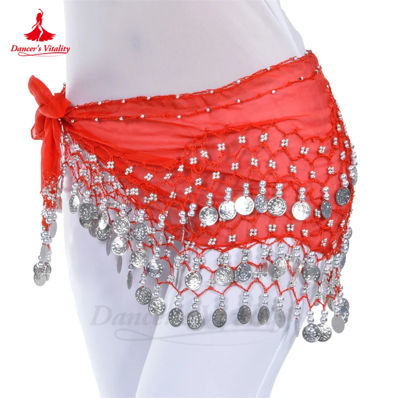 Belly Dance Belt for Women Chiffon Gold Coines Oriental Dancing Wear Accessies Girl\'s Chiffon Silver Coines Bellydance Hip Scarf