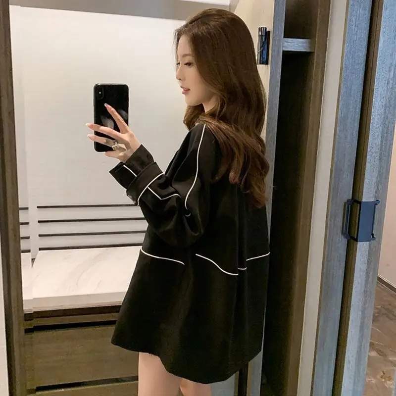 ​ 여성용 루즈핏 블레이저 2025 봄 가을 신상 한국 스타일 디자이너 컬러 블록킹 캐주얼 재킷 포켓 포함 ​   고품질