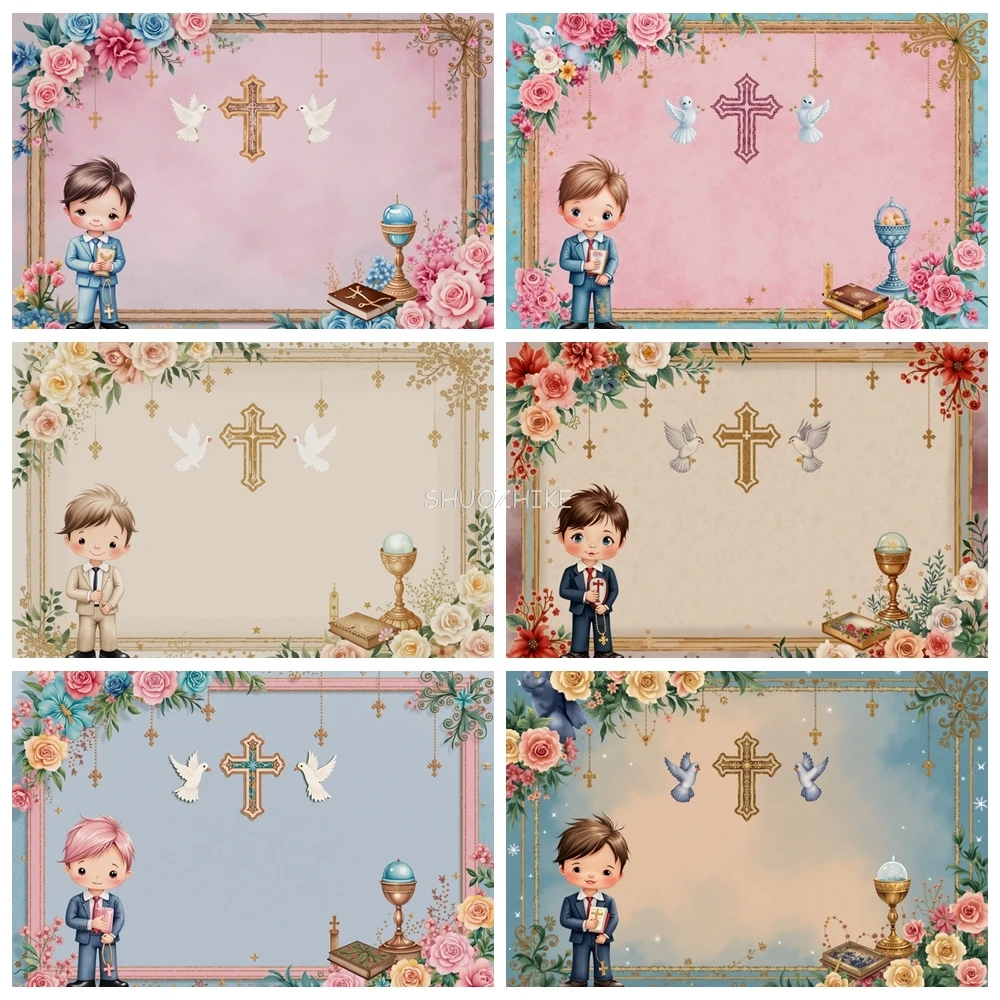 

Boy Girl First Communion Decoration Photography Backgrounds Custom Christian Baptism Flowers Grail Studio Wall Backdrop