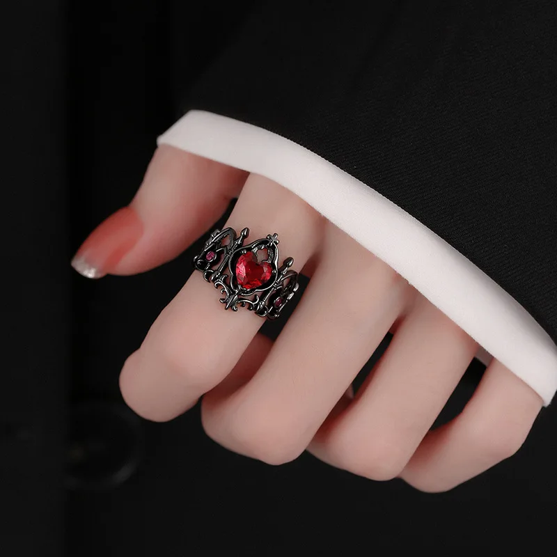 Gothic Cross Ring Heart-Shaped Ring Women's Special Fun Light Luxury French Medieval Men's Adjustable Rings In Multiple Colors