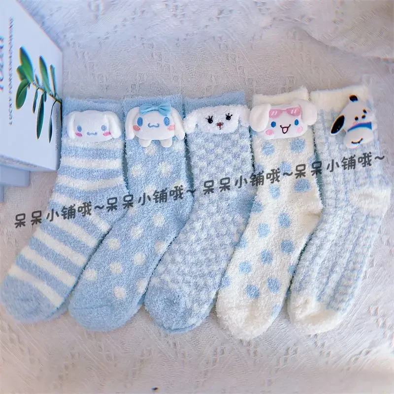 Cinnamoroll Anime Kawaii Lovely Doll Coral Velvet Socks Sanrio Ins Cute Cartoon Autumn Winter Mid Tube Stocking Gifts for Kids