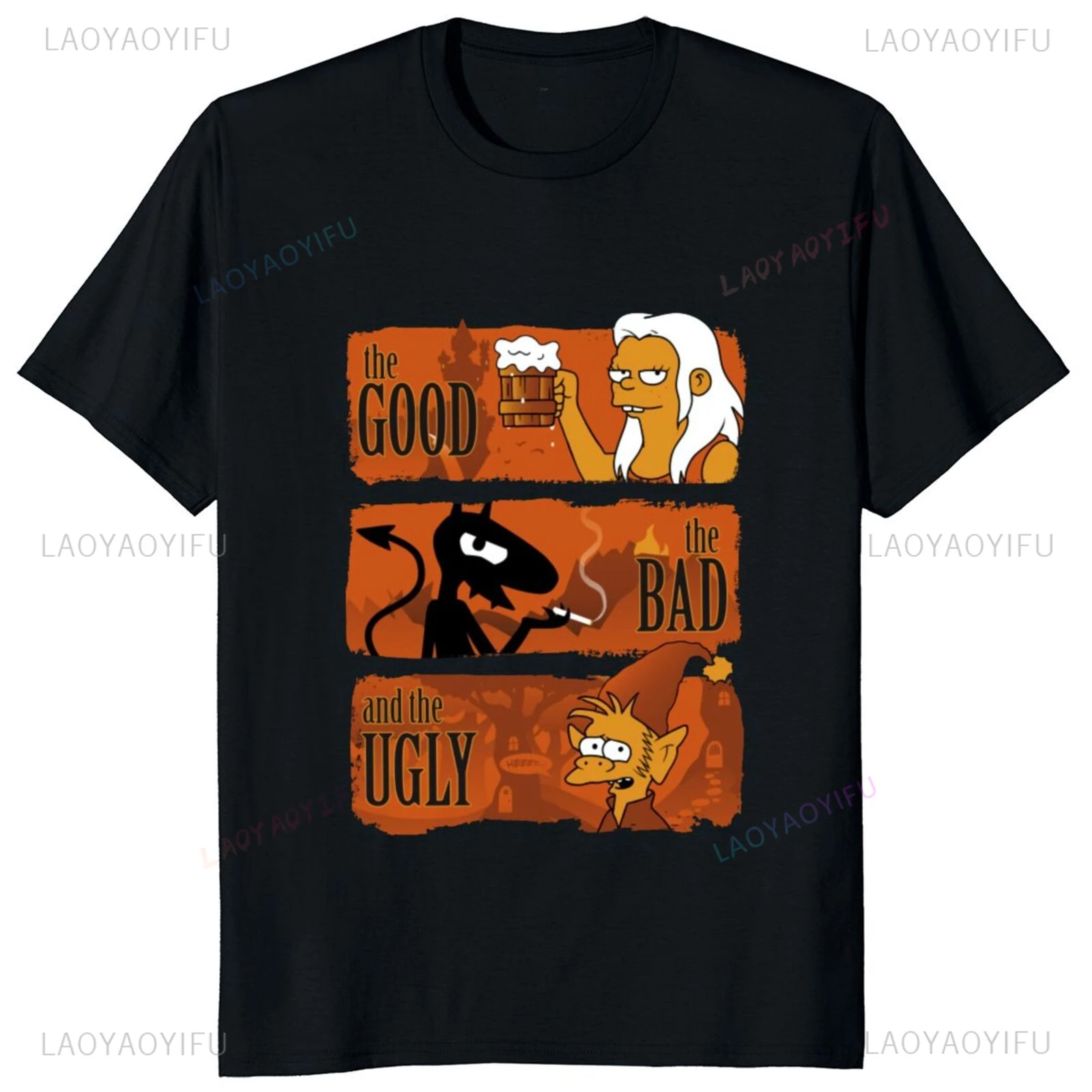 The Good The Bad and The Ugly Anime Funny Cotton T Shirt Clint Eastwood Western Tshirt Princess Demon Elf Classic TV Series