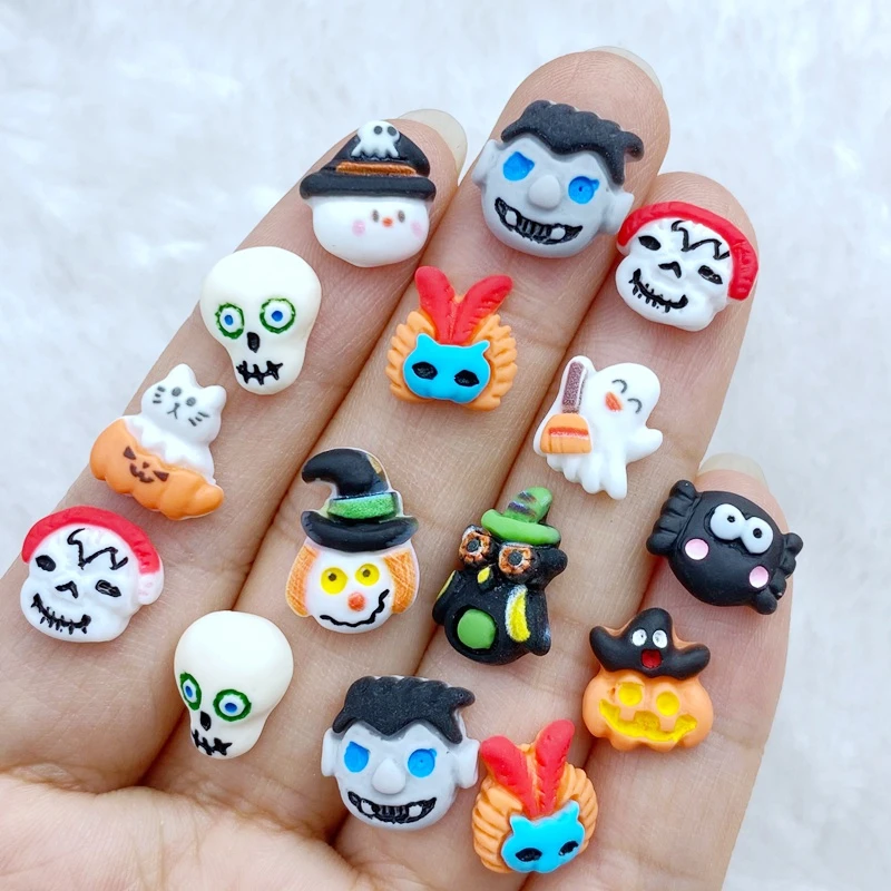 30Pcs New Cute  Resin Mini Halloween Animal Series Flat Back Manicure Parts Embellishments For Hair Bows Accessories