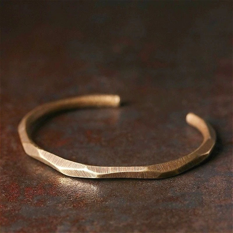 Cut Polished Bronze Open Bangle Neutral Matte Metal Cuff Textured Hand Jewelry Birthday Gifts for Men Women Office Daily Outfits