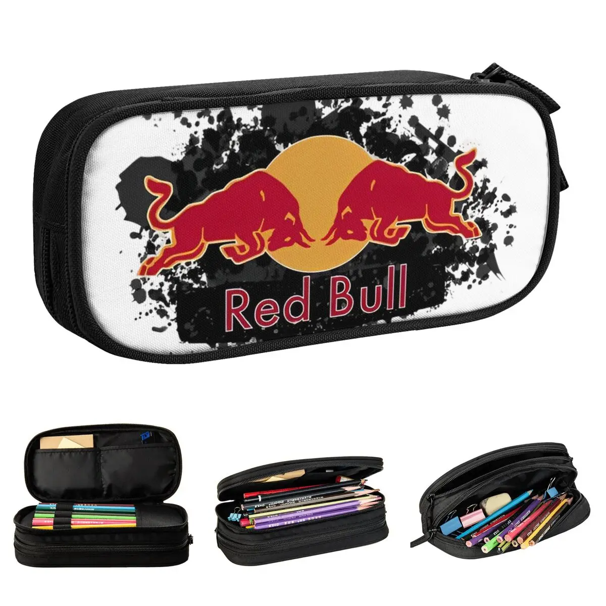 Red Double Bulls Racing Pencil Cases Creative Energy Drink Pen Box Bag Student Large Storage School Supplies Cosmetic Pencil Box