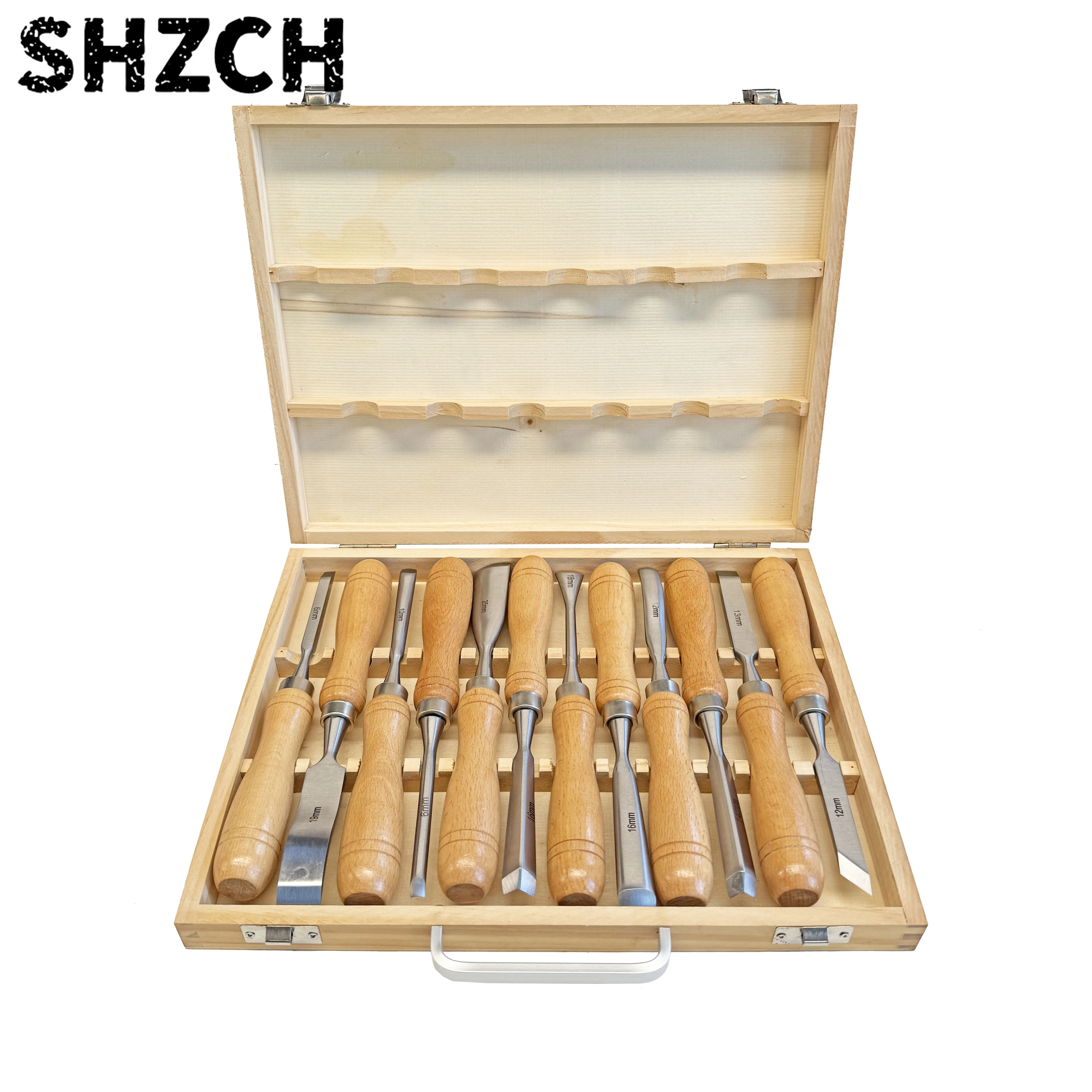 12pcs Wooden Handle High Carbon Steel Carving and Chiseling Set with Wooden Box