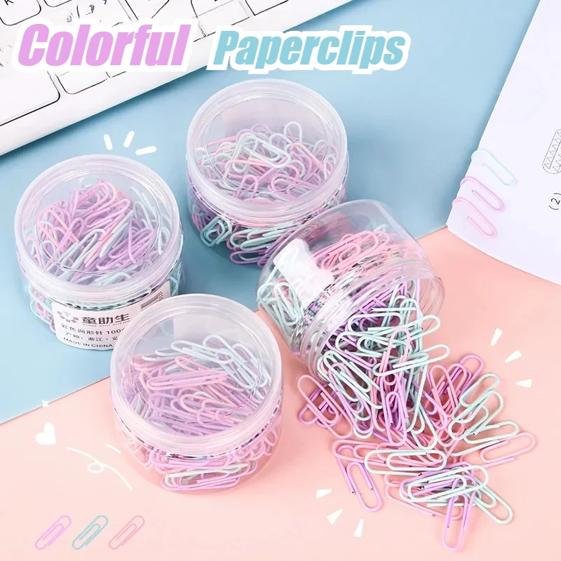 100Pcs/box 28mm Morandi Color Paperclips Student Test Paper Organizer Office Document Bill Binder Metal Clip Binding Supplies
