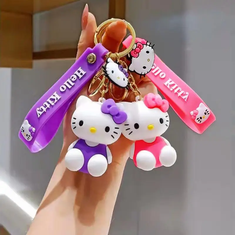 Kawaii Sanrio Hello Kitty Keychain Cartoon Doll Cute Kitty Pvc Key Chain Soft Rubber Car Key Ring Women Bag Pendant Girl Gift