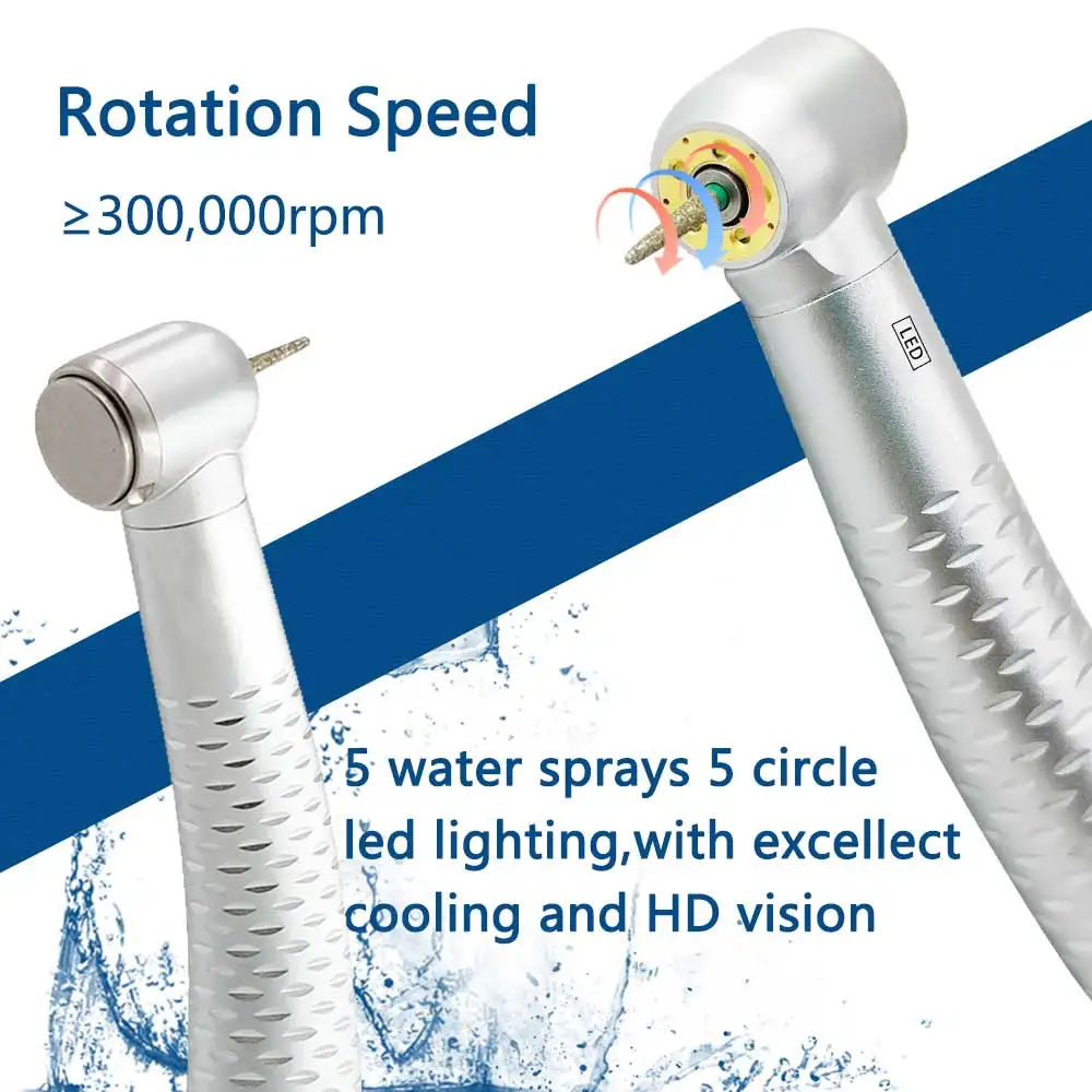 Dental High Speed 5 LED 2holes /4 Hole Handpiece Air Turbine Cartridge Rotor Water Sprays Dentistry Tools