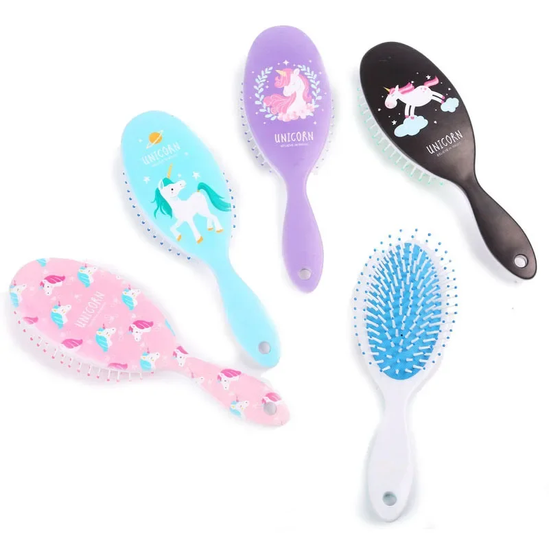 4 Color Cute Unicorn Animal Anti-static Hair Brush Massage Comb Shower Wet Detangle Hair Brush Salon Hair Styling Tools