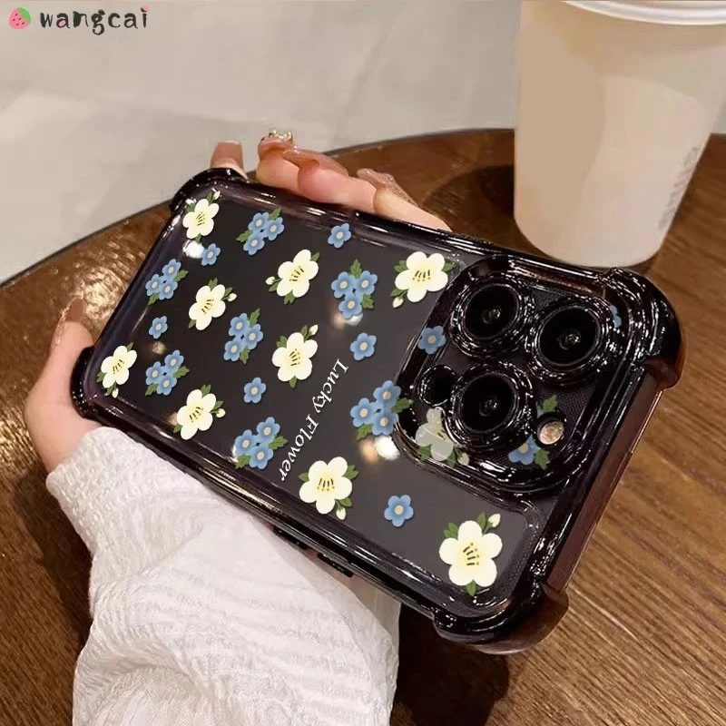 ل ممن لهم رينو 14 13F 13 12 12F 11 11F 10 9 برو 8T 8Z 8 لايت برو زائد 5G 4G جراب هاتف فاخر أزرق زهرة بيضاء غطاء ناعم
