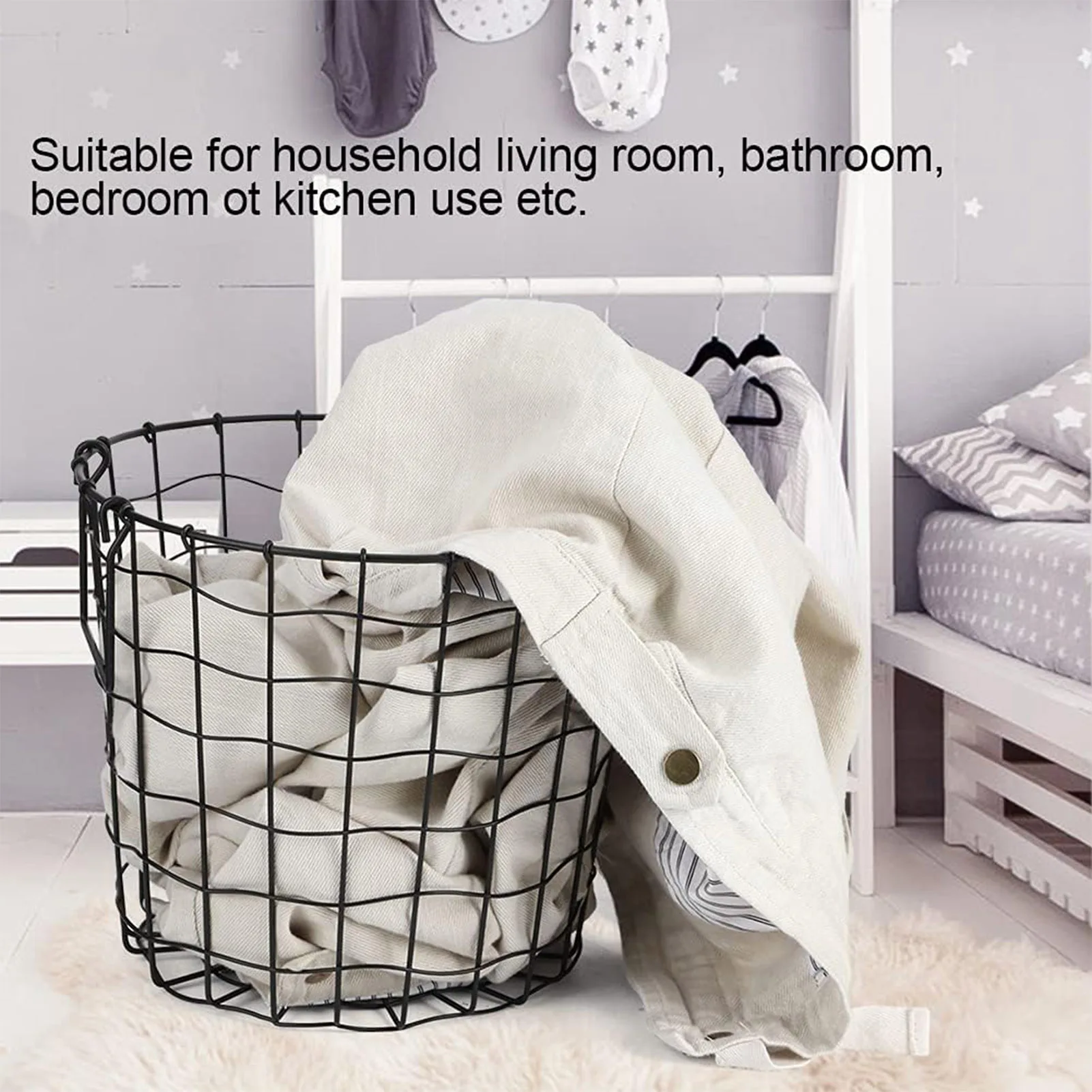 

Metal Wire Laundry Hamper Iron Storage Basket Reusable Dirty Clothes Bin Basket for Clothes Toys Book Blanket UD88