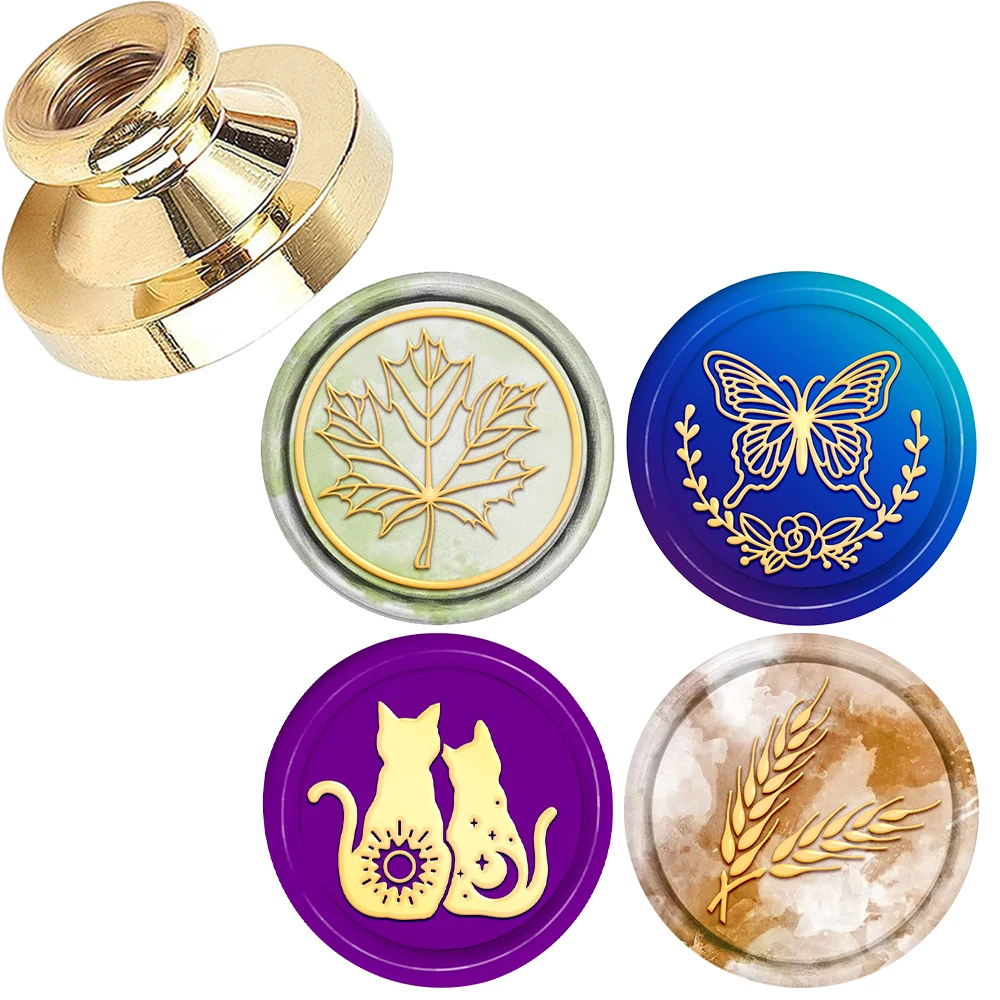 Wax Seal Stamp Brass Head Maple Leaf Butterfly Cat Ear of Wheat pattern 25mm Removable for Envelopes Invitations Cards Gift Wrap