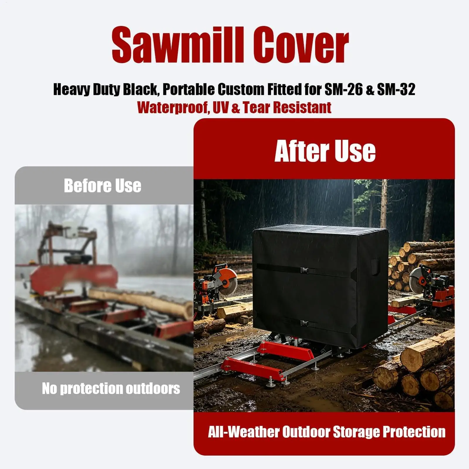 Sawmill Head Cover Waterproof UV Resistant Adjustable Protector Wood Sawing Machine Dust Cover For Workshops Lumber Yards Farms