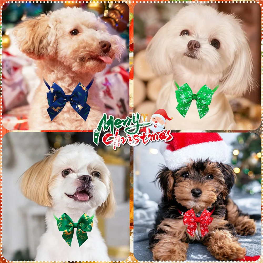50/100 Stück Winter-Hundezubehör, verstellbare Hundeschleifen, Weihnachtsparty-Hundeschleifen, Haustierpflege-Zubehör für Hunde und Katzen – Detail 2